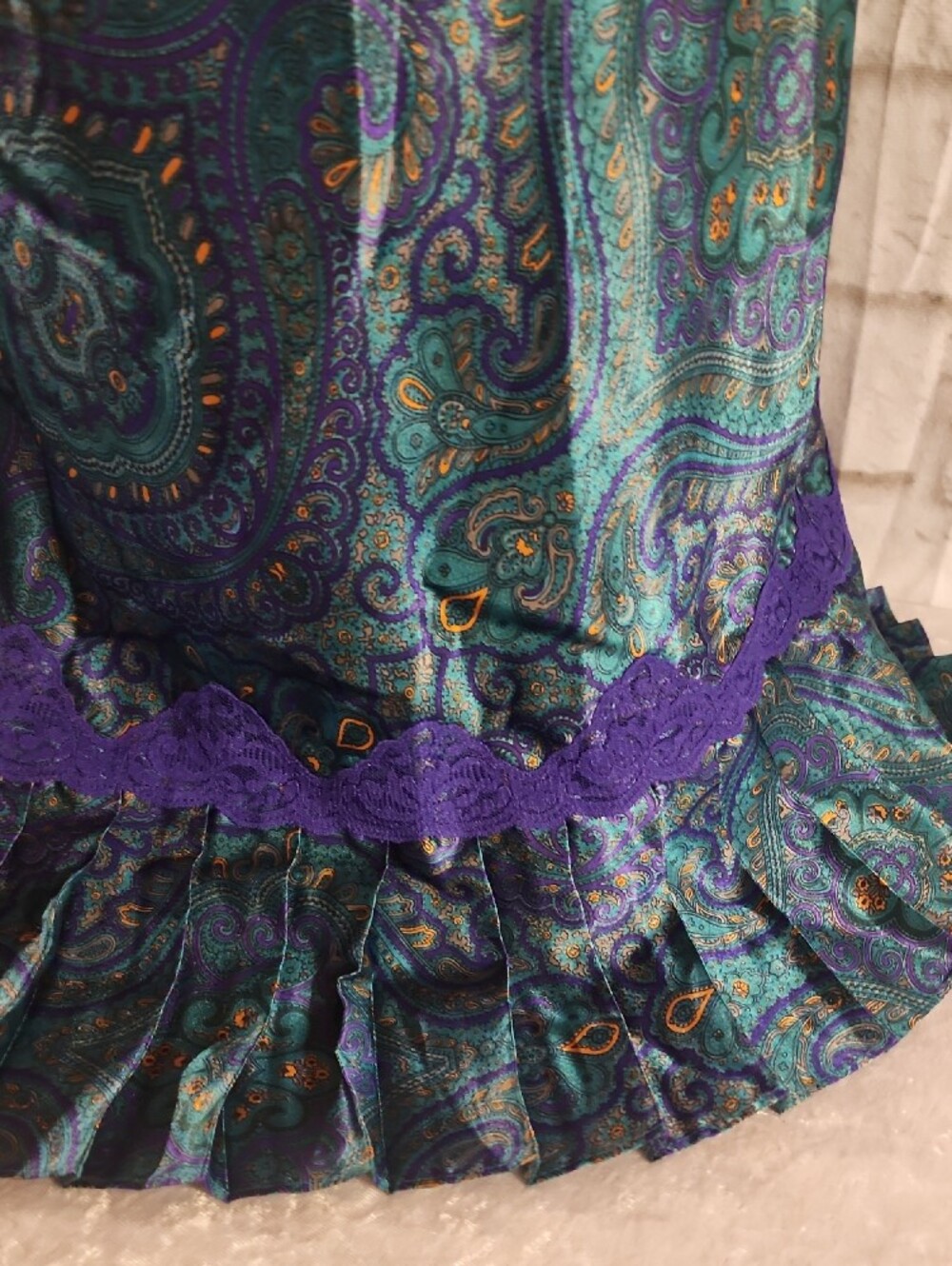 Victoria's Secret Teal & Purple Paisley Satin Lace Chemise - Picture 3 of 11